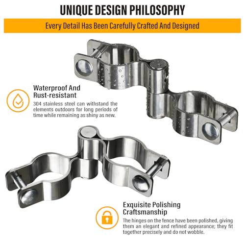 2 Pack 1-3/8" x 1-3/8" Chain Link Fence Gate Hinge, 304 Stainless Steel Heavy Duty Male Female Post Hinges with Bolts and Nuts - color: 1-3/8", size: 1-3/8"