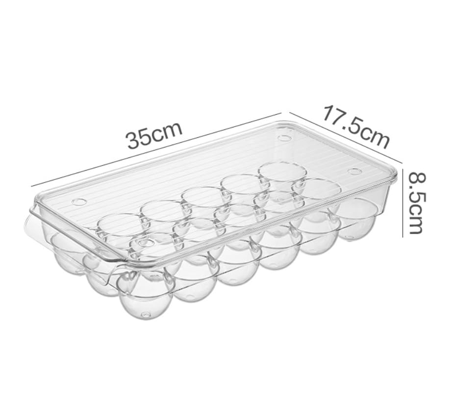 Egg Holder for fridge with Lid, Clear Plastic Egg Storage Container Refrigerator Organizer Bins, Stackable Tray Holds 18 Eggs Trays Storage (1 pack, 18 Eggs)