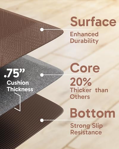 Ophanie Kitchen Mats for Floor, 3/4 Inch Thick, 20x32 Anti Fatigue Cushioned Mat,Kitchen Rugs,Waterproof,Comfort Ergonomic Standing Mat for Office,Home,Sink with 99+ Pairs of Anti-Slip Bottom Ridges - color: Brown, size: 20"L x 32"W x 0.8"Th