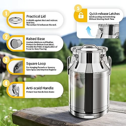 30L 7.9 Gallon Stainless Steel Milk Can Bucket with Sealed Lid and Carry Handle - size: 30L 7.9 Gallon