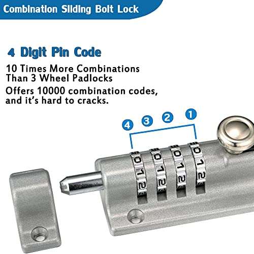 Combination Door Security Slide Latch Lock,V·RESOURCING® High Security 4 Digit Pin Dial Gate Lock for Sheds, Home Reinforcement, barns, Fences, childproofing, cupboards, Workshop - color: Combo Slide Lock Sliver - 1 Pack