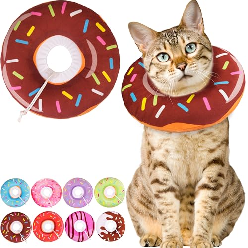 Cat Cone Collar Soft, Cute Cat Donut Collar After Surgery, Adjustable Kitten Recovery Cones to Stop Licking, Lightweight Neck Elizabethan Collars for Cats Kittens (Brown, Medium) - color: Brown, size: Medium