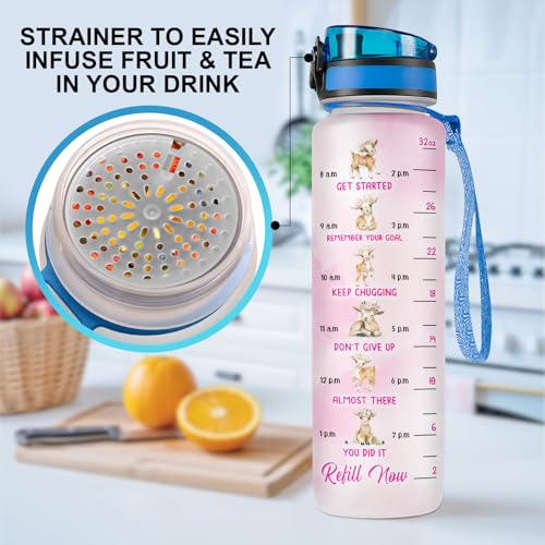 Just A Girl Who Loves Goats 32oz Water Bottle with Time Marker, Cute Funny Goat Farm Animal Gift for Women, Leakproof Lid with Strap, Daily Motivation Hydration Bottle - color: Goat