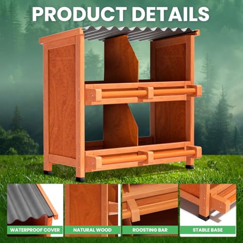 4-Compartment Chicken Nesting Boxes for Laying Eggs, Premium Pine Wood Design Without Sharp Edges, Weather-Resistant Sloped PVC Roof Laying Boxes for Hens, Spacious for Large Breeds