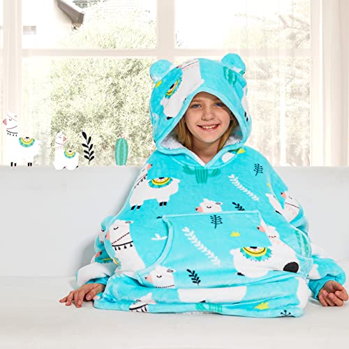 THREE POODLE Wearable Blanket Hoodie, Glow in The Dark Oversized Hoodie Blanket, Sherpa Hooded Blanket Sweatshirt for Adults Women Men Kids, Cozy Gifts - color: Alpaca, size: Kids