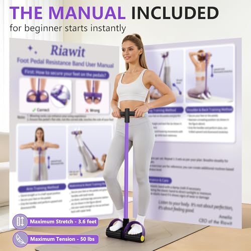 Pedal Resistance Band with Handle, 6-Tube Natural Rubber Exercise Bands | Upgraded Foot Pedal Resistance Bands for Working Out, Multifunction Tension Rope for Abdomen, Waist, Arm, Leg, Pilates - color: Black & Purple