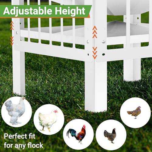 Chicken Feeder with Grille, 85LBS No Waste Chicken Feeder with 22 Ports, Powder-Coated Steel Feeder w/Waterproof Lid and Stainless Handles, 18”L x 15.1”W x 29.5”H