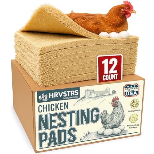Chicken Nesting Pads for Chicken Coop Accessories - 12 Pack - USA Aspen - Professional Grade Excelsior Bedding - Easy Clean Up - Absorbs Moisture 100% Natural, Liners for Laying Hens - Fits 12x12 Box