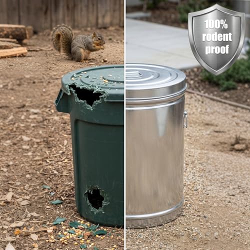 6.5 Gallon Metal Pet Food Storage Container Set with Stainless Steel Bucket, Scoop and Bowl, 30 Lbs Large Metal Dog Food Bin with Airtight Lid Suitable for Dog Cat Chicken Pet