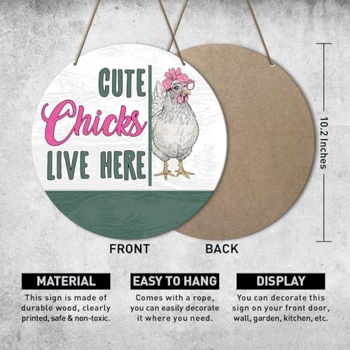 Farmhouse Hen Chicken Coop Sign for Home Room Front Porch Door Farm Fence Barn Yard Outdoor Hanging Decorations, Farmer Chicken Lover Gifts for Women Girl,Cute Chicks Live Here