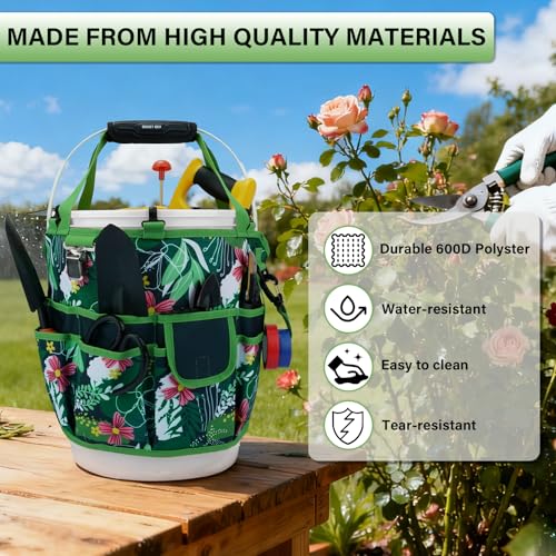 KUNN Bucket Tool Organizer 5 Gallon 18-Pocket Gardening Tool Bag with Hangable Handle | Garden Caddy & Bucket Accessory, Green - color: Green Leaf