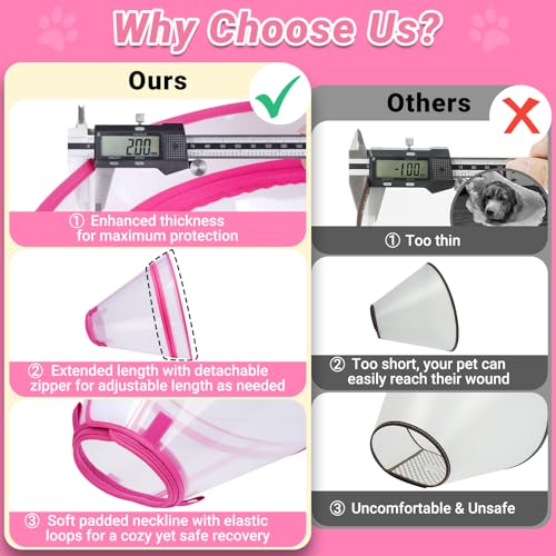 Dog Cone to Stop Licking, Clear Recovery Collar with Detachable Zipper, Sturdy Elizabethan Collar for Large Medium Small Dogs, Soft Adjustable Cone After Surgery Patented, Hot Pink XL - color: Hot Pink, size: XL(Neck: 16.5"-20.5")