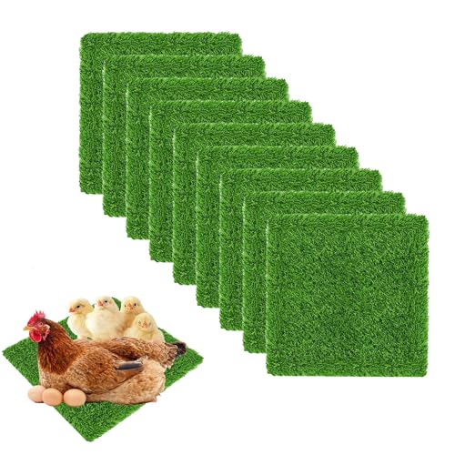 9 Pcs Reusable Nesting Pads for Chicken Coop, Artificial Grass Chicken Nesting Box Pads, Washable Laying Liner for Hens Ducks & Poultry (13 * 13)