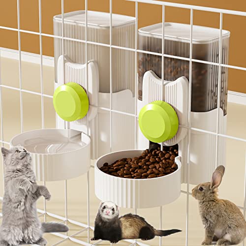 Lemtrflo Rabbit Water Dispenser, Cage Automatic Hanging Bunny Feeder | Suitable for Rabbits, Guinea Pigs, Small Dogs, and Other Small Pets - color: White Green