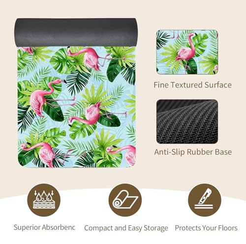 Green Leaves Kitchen Rug Set, 2 Piece Non-Slip Floor Mat with Colorful Daisy Flower Design - color: Green Leaves