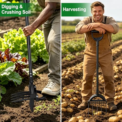 Broad Fork Garden Tool, 63" Heavy Duty Broadfork Hand Tiller with Double 5+4 Sharp Tines, Garden Pitchfork with Ergonomic D-Shaped Handle, Spading Dig - size: Broad Fork 63Inch