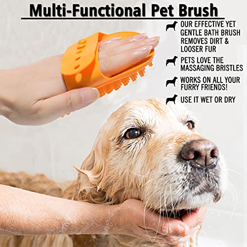 Dog Grooming Brush, Pet Shampoo Bath Brush Shedding Soothing Massage Rubber Comb with Adjustable Ring Handle for Long Short Haired Dogs and Cats 2pcs - color: Gray & Orange