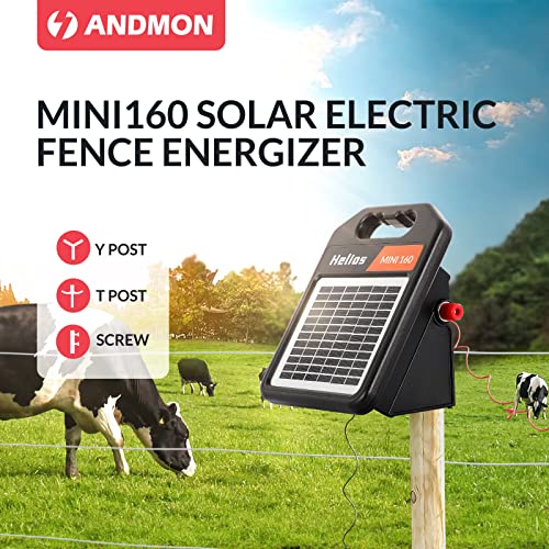 10 Miles Solar Electric Fence Charger with Day/Night Mode, 0.16J Portable Solar Fence Charger with Rechargeable Solar Panel for 24-Hour Uninterrupted Protection Electric Fence Energizer - size: MINI160-Rear switch