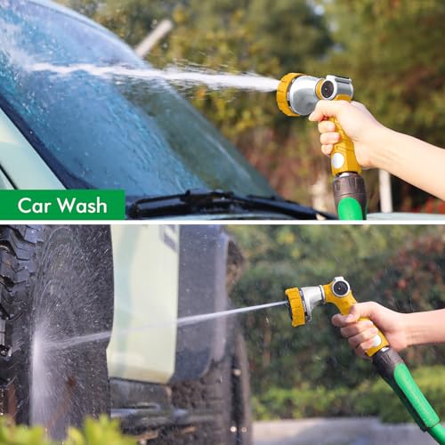 RESTMO Heavy Duty Hose Nozzle, Metal Garden Water Hose Sprayer | 7 Watering Patterns, Thumb Control, On Off Valve, Leak Proof Nozzle Sprayer for Watering Plants, Car & Pet Washing, Yellow - color: Yellow
