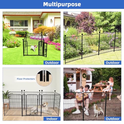 ADAVIN Tall Garden Fence with Gate, 48 in(H) 4 Panels Heavy Duty Iron Metal Fencing Border, Indoor or Outdoor Dog Playpen, Animal Barrier Fence, No Dig Fencing for Yard, Total 8.9 FT(L), Black - size: 4panels-48in(H)×8.9ft(L)