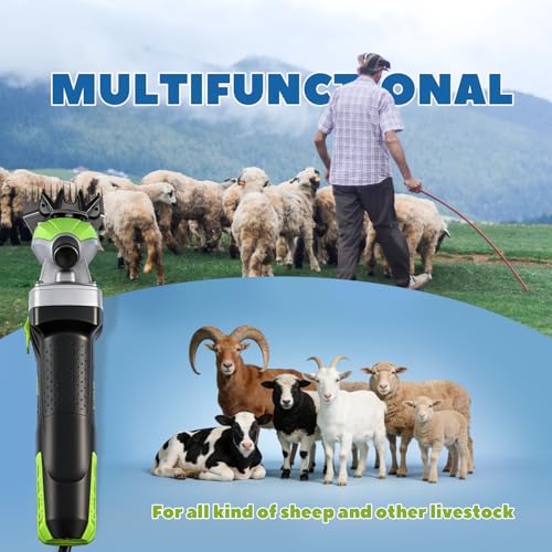 Sheep Shears Professional 850W 2400RPM with 4 Blades, Heavy-Duty | 6-Speed Adjustable, with 4 Blades: 13-Tooth Straight & Curved, 9-Tooth Straight & Curved, Ideal for Thick Coat Animals - size: with 4 Blades