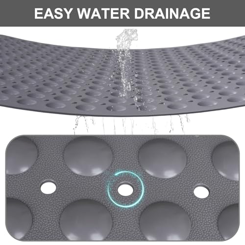 Shower Mat Non Slip, 36" x 24" Large Shower Floor Mat with Drain Holes and Suction Cups, Soft TPE Anti Slip Shower Stall Mats for Inside Shower, Machine Washable, Grey - color: Grey