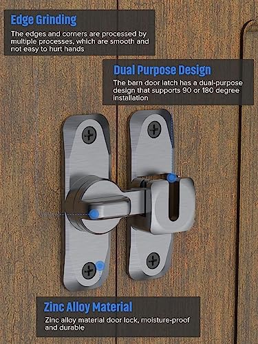 90/180 Degree Flip Barn Door Lock, Sliding Door Latch, Grey-2PCS | Protect Privacy - Security Lock, Small Gate Latches Hardware for Barn, Garden, Bathroom, Cabinet, Window - color: Grey-2PCS