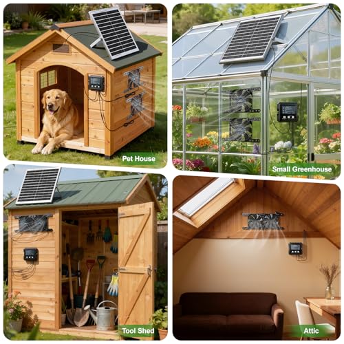 Solar-Powered Chicken Coop Exhaust Fan with Battery & Smart Sensing – 25W Solar Panel, 2 * 4.7" Fans, 3 Modes, IP65 Waterproof | Ideal for Chicken Coop, Dog House, Greenhouse, Outside