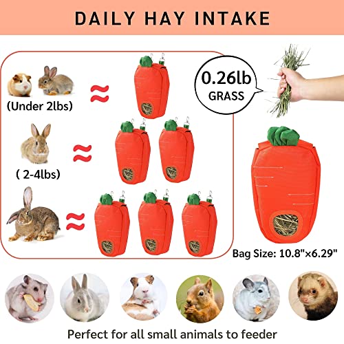 JanYoo Hay Feeder for Guinea Pigs Rabbit Food Dispensers Bag Rack Storage Manage Hanging Feeding Large Capacity 0.26lb - color: B-Carrot