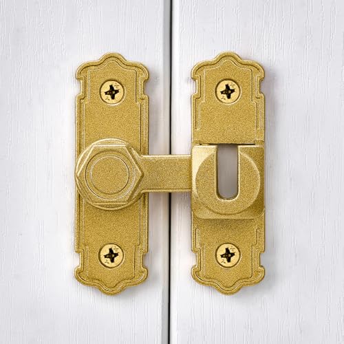 Gold Aluminum Alloy 90/180 Degree Gate Lock,Barn Door Latches | Flip Gate Latches,Right Angle Door Lock Latch,Sliding Door Latches,for bedroom,garage,window,pet enclosures,drawer,cabinet - color: Gold