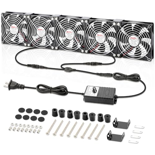 Wathai 120mm x 5 Small Box Computer Fan with AC Plug 110V 120V Dual Ball | Dual Ball with Variable Speed Controller for External GPU, Server Rack Cabinet, Chicken Coop, Window Exhaust Cooling - style: 5x120mm fan