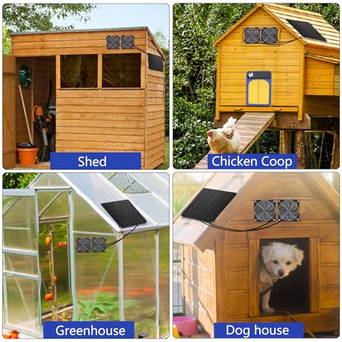 15W Solar Fan, Dual Metal Shell Exhaust Fan Kit for Chicken Coops, Greenhouses, Sheds, Pet Houses, and Windows