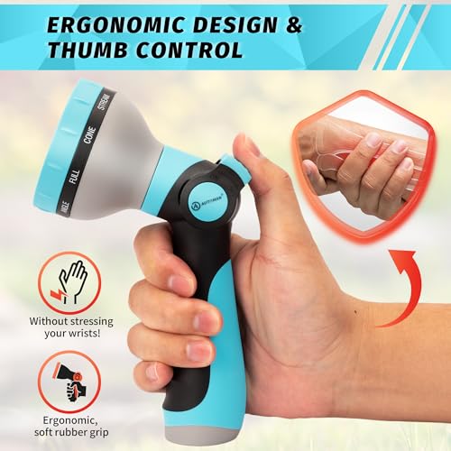 AUTOMAN Garden Hose Nozzle Sprayer - 10 Spray Patterns, 2 Pack Thumb Control Water Hose Nozzle Outdoor, Heavy Duty Spray Nozzles for Watering Garden, Cleaning Window, Washing Car, Showering Pets - color: Turquoise