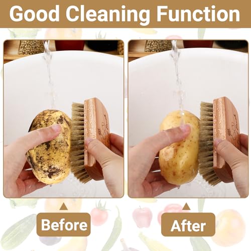 2 Pack Vegetable Scrubber, Veggie Potato Fruit Brush for Food | Firm Bristles, Wood Veggie Wash Scrubber, Carrot Cucumber Tableware Cleaning, Kitchens Camping Brush Tool - color: Beige