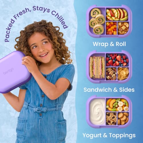 Bentgo Chill Kids 4-Compartment Bento Box Leakproof Lunch Box | Built-In Ice Pack, 3.3 Cup Capacity, BPA-Free, Microwave & Dishwasher Safe Tray, Ideal for Ages 3–7 (Purple) - color: Purple