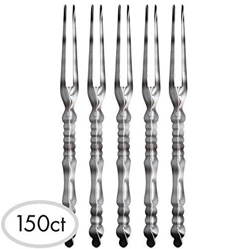 Elegant Silver Translucent Pick Forks - 4", Disposable Mini Appetizer Forks - Perfect for Weddings, Parties, and Social Events, Pack of 150 - size: Pack of 150