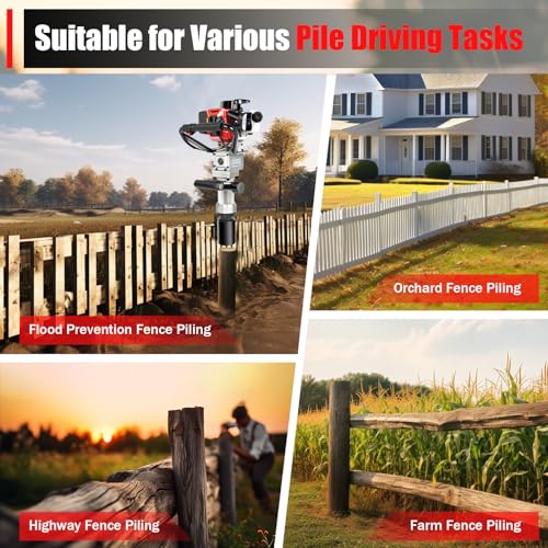 Gas Powered Post Driver 32.7cc 900W Fence Post Driver with 2 Sockets, 8500RPM 2-Stroke Pile Driver for Fence Installation Farm Vineyard and Construction Projects