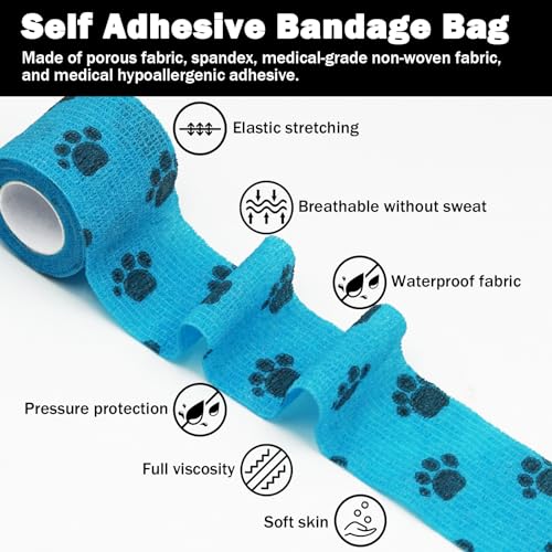 Bandages First Aid Tape Cohesive Bandage First Aid Bandages Cohesive Wrap Adhesive Bandage Self Adherent Cohesive Wrap Bandages Colorful Bandages (Blue Footprint, 2-Inch) - color: Blue Footprint, size: 2-Inch
