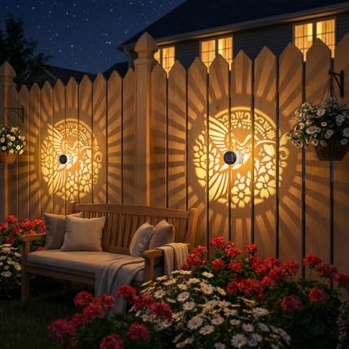 Gardsee Solar Fence Lights Outdoor 2 Pack Deck Step Wall Lights Butterfly Metal Waterproof LED Warm Yellow Light for Garden Post Patio Backyard Yard Decor (Black 4) - style: black 4