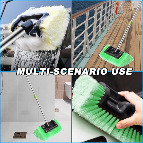 Car Wash Brush with Long Handle – Five-Sided Soft Bristle Brush for Car, Truck, SUV, RV, Boat & House Siding Cleaning(Green) - color: Green