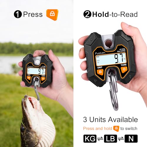 Fuzion Hanging Scale 440lb/200kg, Mini Crane Scale w/Stainless Steel Hook | No Setup Required, Hold/Tare Function, Large Display, Digital Hanging Scales for Weighing Animals, Hays, Fish, Travel Luggage - color: Black+Orange, size: 440LB