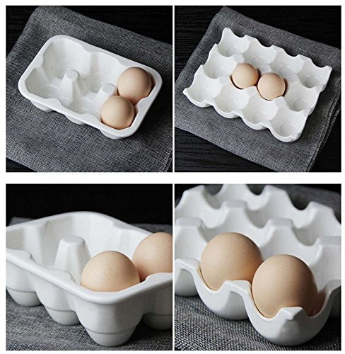 Leoyoubei 6 Cups Egg Holder for Fridge,Egg Tray Holder,Pretty Ceramic Egg Plate,Kitchen Restaurant Fridge Storage and Cookable Egg Porcelain Decorative Crate White-Heat Resistant