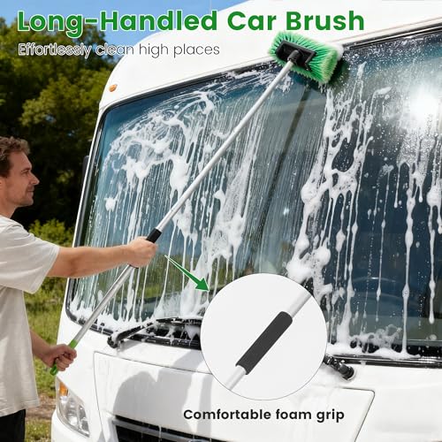 Car Wash Brush with Long Handle, 60'' Soft Bristle Cleaning Brush, Car Cleaning Brushes, Carwash Brushes for SUV, RV, Boat, Truck, House Siding, Sweep Snow, Green - color: Green