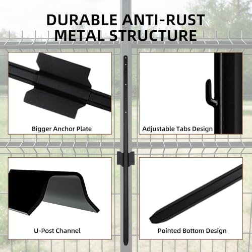 Metal Fence Post 6FT, 15 Pack Heavy Duty T Posts for Garden | Heavy Duty Steel / Black Coating / Rust Resistant / Garden Wire Fence Support / Trellis / No-Dig U Post - size: 6FT-15PCS SPLICING