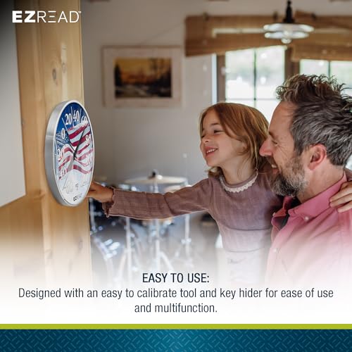 EZREAD Hanging Dial Thermometer 840-1221 Weather Thermometers for Indoor and Outdoor Use, Large 12.5 Inch Diameter, Easy to Read Numbers, American Flag - color: Flag