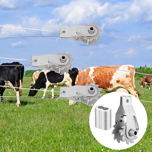 110 Pcs Electric Fence Wire Strainer Kit 10 Heavy Duty Inline Wire Ratchet Tensioner and 100 1/8" Aluminum Crimping Loop Sleeves for Electric Fence Farm Outdoor Garden Yards