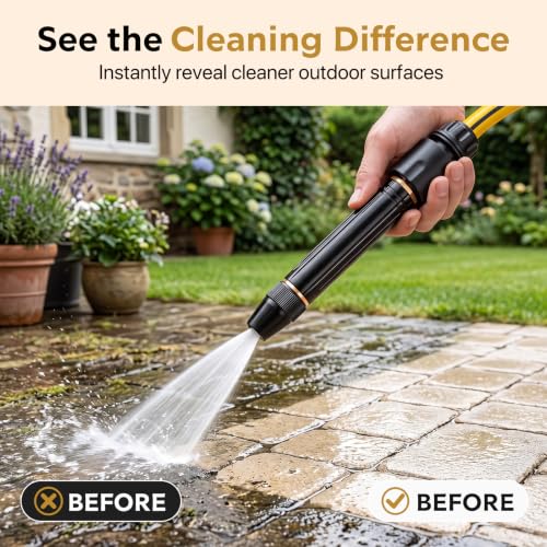 High Pressure Garden Hose Nozzle, No-Leak Metal Water Hose Sprayer Set | with 3 Connectors & Tape, 3/4" GHT Adjustable Gun for Car Wash, Lawns, Pet Shower, Heavy Duty Watering Tool, Black