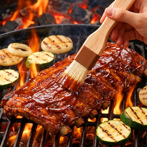 3Pcs Pastry Basting Brush for Cooking and Baking, 1" Boar Bristles and Beech Hardwood Handles Food Grade Culinary Oil Brushes for Barbecue Butter Grill BBQ Sauce Baster Marinade Kitchen Egg Wash Brush