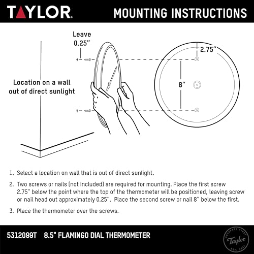 Taylor Flamingo Indoor Outdoor Dial Thermometer, Wireless Thermometer with Easy to Read Wall Decor for Patio, Pool, Yard, Garden or Garage, 8.5 Inch, White Bezel - size: 8.5-in