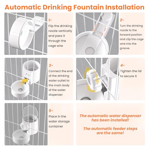38oz Rabbit Water Dispenser and Feeder Set (White) | Large Hanging Automatic Food Water Dispenser, for Bunny Guinea Pig Chinchilla Ferret Cage Accessories - color: White